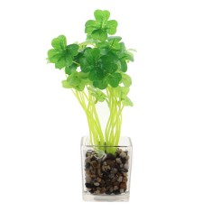 Planta artificiala FM803-2, vas de sticla, plastic, verde, 25 cm