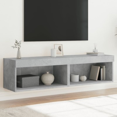 vidaXL Comode TV cu lumini LED, 2 buc., gri beton, 60x30x30 cm foto
