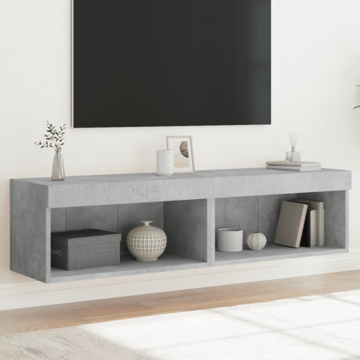vidaXL Comode TV cu lumini LED, 2 buc., gri beton, 60x30x30 cm