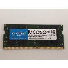 Memorie ram Laptop Crucial 16GB, DDR4, 2Rx8, DDR4-2666, 2666Mhz, CT16G4S266M.M16FR, PC4-21300, 1.2V, CL19, Non-ECC, sodimm, 260 pini