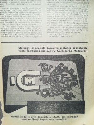 1969 Reclamă &amp;Icirc;ntreprinderea pentru Colectarea Metalelor 24 x 17 comunism ICM foto
