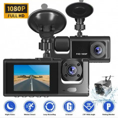 Camera Auto Tripla TSS-S1, Full HD, Ecran LCD 2", Unghi de 170 grade