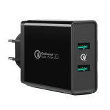 &Icirc;ncărcător de rețea 2xUSB-A 36W QC3.0 negru CD161 Ugreen