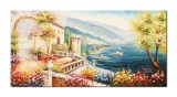 Cumpara ieftin Tablou peisaj mediteranean pictat manual living, dormitor, Colt de rai, 140x70cm ulei pe panza in cutit efect 3D, gata de agatat pe perete