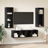 Set dulap TV cu raft Pe perete 3 pcs Stejar negru 37 x 37 x 142.5 cm