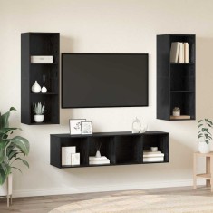 vidaXL Set dulap TV Pe perete 3 pcs Stejar negru 37 x 37 x 142.5 cm