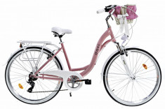 Bicicleta dama cu cos rachita Davi&amp;reg; Maria, Aluminiu, 7 viteze Roata 28&amp;quot;, 160-185 cm inaltime, Roz foto