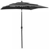 Cumpara ieftin Umbrelă de grădină 3 niveluri, st&acirc;lp aluminiu, antracit, 2x2 m