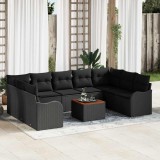 VidaXL Set canapea grădină 10 pcs Negru Mare Rattan, poliester, oțel
