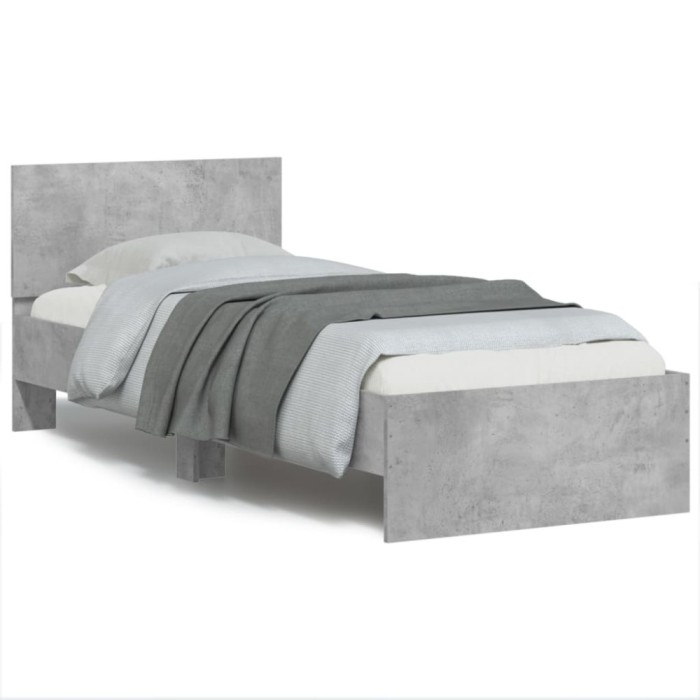 vidaXL Cadru de pat cu tăblie și lumini LED, gri beton, 90x200 cm 838809