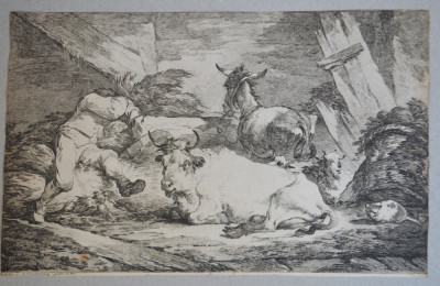 Philip James de Loutherbourg &amp;quot;Hambarul&amp;quot; gravura veche 1766-1781 foto