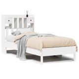 Cumpara ieftin Pat cu biblioteca fara saltea, alb, 75x190 cm, lemn masiv pin