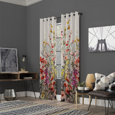 Set draperii dim-out model floral cu inele gri, Madison, 250x240 cm, densitate 700 g/ml, Liatris Gladiolus, 2 buc