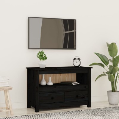 vidaXL Comodă TV, negru, 79x35x52 cm, lemn masiv de pin foto