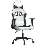 Cumpara ieftin Scaun de gaming de masaj, alb si negru, piele ecologica