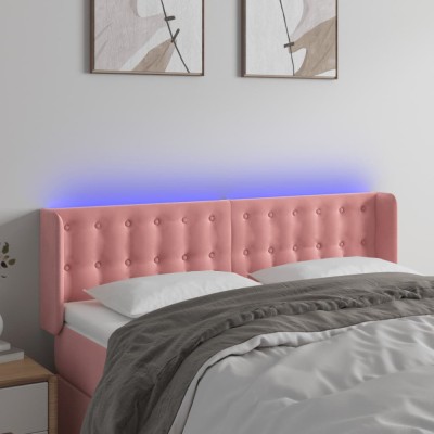 vidaXL Tăblie de pat cu LED, roz, 147x16x78/88 cm, catifea foto