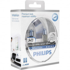 Set 2 becuri auto halogen pentru far Philips WhiteVision H1 55W 12V 12258WHVSM foto