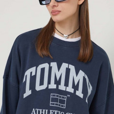 Tommy Jeans hanorac de bumbac femei, culoarea bleumarin, cu imprimeu DW0DW18144