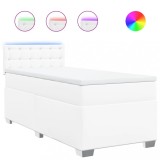 Cumpara ieftin Pat box spring cu saltea, alb, 90x200 cm, piele ecologica