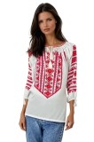 Bluza dama tip ie R25 alb/rosu bordo , marimea 3XL, Casual, Bumbac