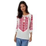 Bluza dama tip ie R25 alb/rosu bordo , marimea L