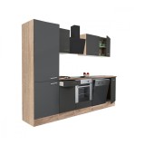 Mobilier de bucătărie Yorki 280, corp din stejar Sonoma, fațadă antracit cu finisaj satinat, cu element inferior pentru cuptor și dulap cu rafturi, fă