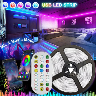 Banda LED RGB 3 m USB Bluetooth Control si telecomanda 24 TASTE foto