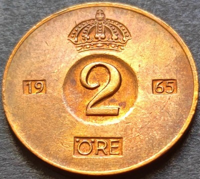 Moneda 2 ORE - SUEDIA, anul 1965 * cod 3525 A foto