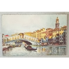 VENZIA , PONTE DI RIALTO , CARTE POSTALA ILUSTRATA , POSTBELICA
