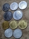 Lot 10 monede Italia: 10 lire 1955+1956 + 50 lire 1977+1978+1979 + 100 lire 1976+1977 + 200 lire 1981 FAO + 1994 + 1998 stari: UNC+ Luciu [poze]
