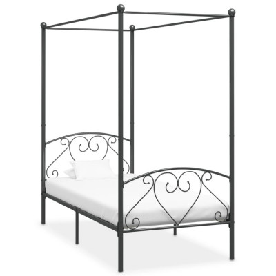 vidaXL Cadru de pat cu baldachin, gri, 100 x 200 cm, metal foto