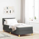 Pat cu Arcuri și Saltea - Gri &Icirc;nchis, 80x200 cm, Material Textil