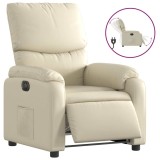 Cumpara ieftin Fotoliu rabatabil electric, crem, piele ecologica