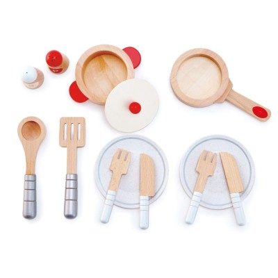 Set de joaca ustensile bucatarie din lemn Hape foto