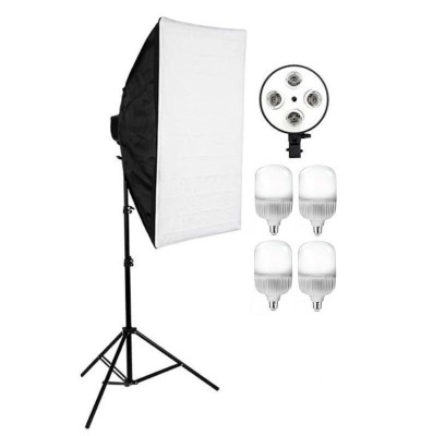 Softbox cu soclu de 4 becuri, trepied reglabil 200 cm, 4 becuri LED de 25W foto