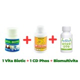 Antibiotic natural pasari Vita Biotic 50 ml + Calciu pentru pasari Bio Vita CD Phos 100 ml + Complex vitamine si minerale pentru pasari Bio Multivita