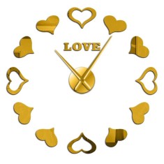 Ceas de perete 3D Auriu Love Hearts DIY WZ2447