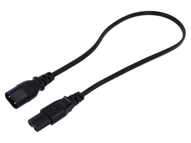 Cablu IEC C7 mamă - IEC C8 tată, 0,5m, 2x0,75mm2, negru, 2,5A
