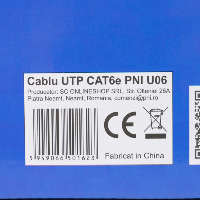 Cablu UTP CAT6 PNI U06 cu 4 perechi de fire torsadate 0.50 mm CCA, pentru internet si sisteme de supraveghere, rola 305m