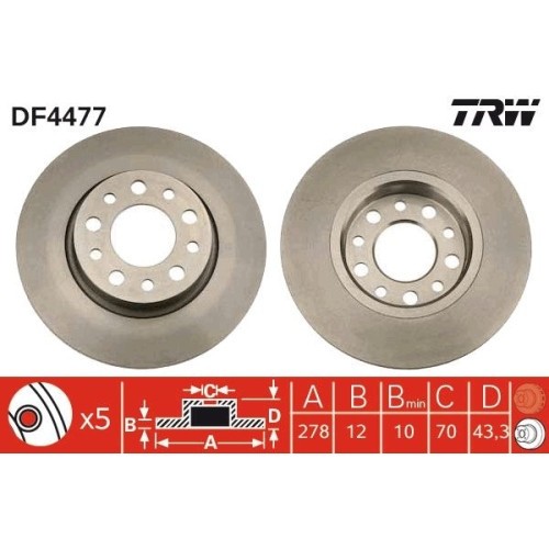 Set discuri frana spate TRW Alfa Romeo 159 (939) 2005-2012 159 Sportwagon Brera (939) 01.06-05.11 Giulietta 04.2010- Spider (939) 03.06-03.11; Fiat 5
