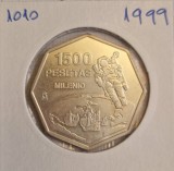 Spain, Spania, 1500 Pesetas - Juan Carlos I Exploration, 1999, octagonala, argint, excelenta, KM#1010, Europa