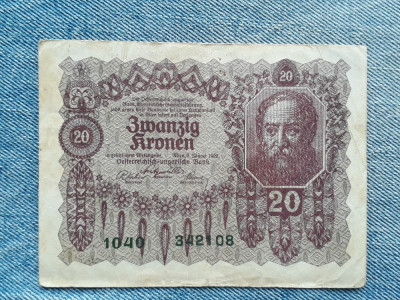 20 Kronen 1922 Austria / coroane / seria 342108 foto