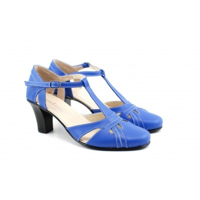 Sandale dama din piele naturala cu toc de 7cm - S48BLEU foto