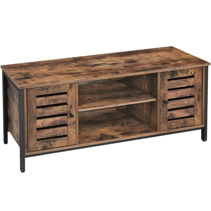 VASAGLE Comoda joasa pentru suport TV, cu rafturi si 2 spatii de depozitare cu usa, stil industrial, 110x40x50cm, maro rustic si negru Household NewTr
