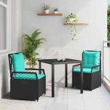 vidaXL Set de masă pentru grădină 3 pcs Negru poliratan