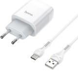 Cumpara ieftin Set Incarcator Retea Hoco C73A 2xUSB + Cablu Date Type C, 1m, Alb
