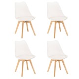 Scaun de masa Leziter Silla, Set 4 bucati, Alb, Polipropilena si Lemn, 81 cm inaltime