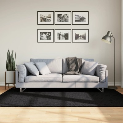 Covor pufos &amp;quot;PAMPLONA&amp;quot; cu fire &amp;icirc;nalte, negru modern, 140x200 cm foto