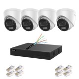 Kit supraveghere IP Hilook, 4 camere 4K 8MP, lentila 2.8mm, PoE, Iluminare duala 30m, microfon si difuzor, NVR PoE 4 canale, 4 porturi, Cablu CAT6 FTP