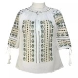 Cumpara ieftin Ie Traditionala Alba cu Motiv Geometric Verde de Dama - IMS27